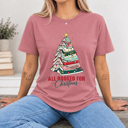 All Booked For Christmas Ultra-Soft Cotton T-Shirt | Christmas Reader Gift Mauve