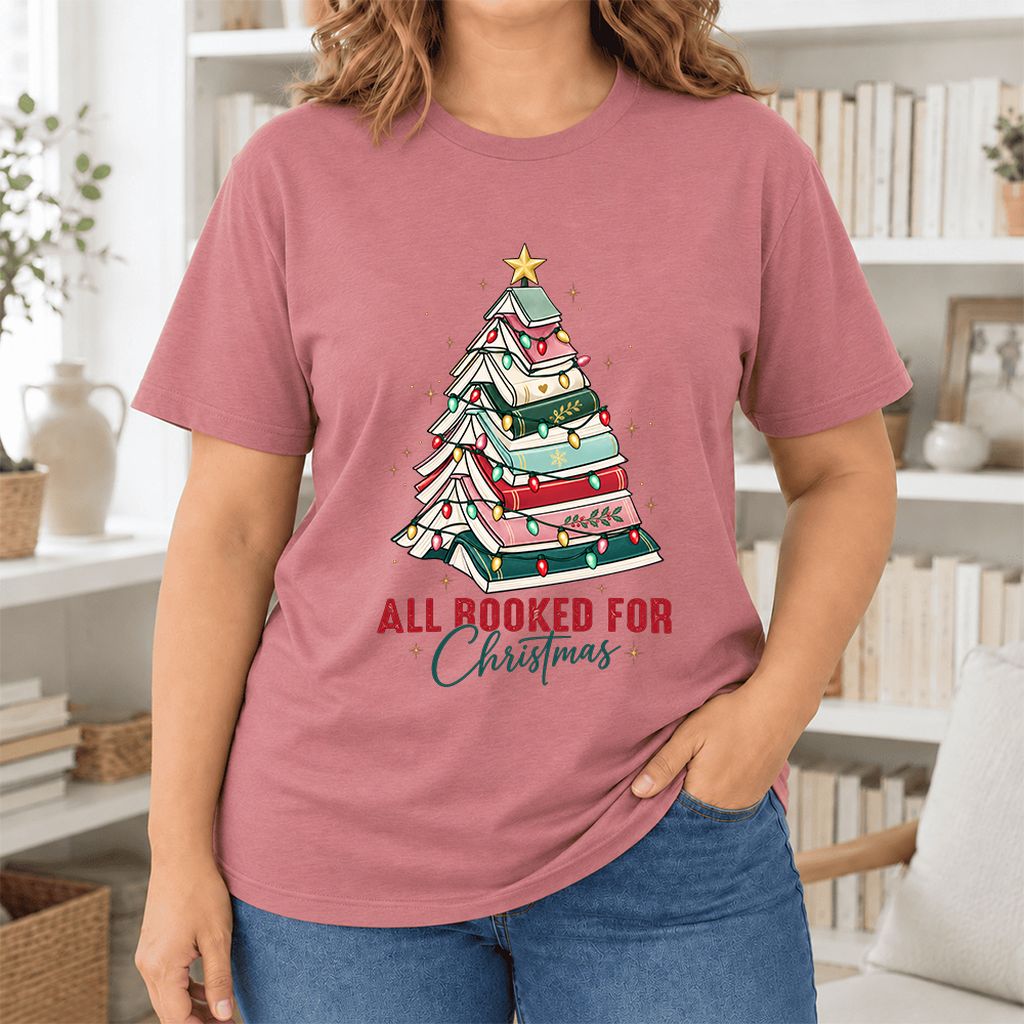 All Booked For Christmas Ultra-Soft Cotton T-Shirt | Christmas Reader Gift Mauve