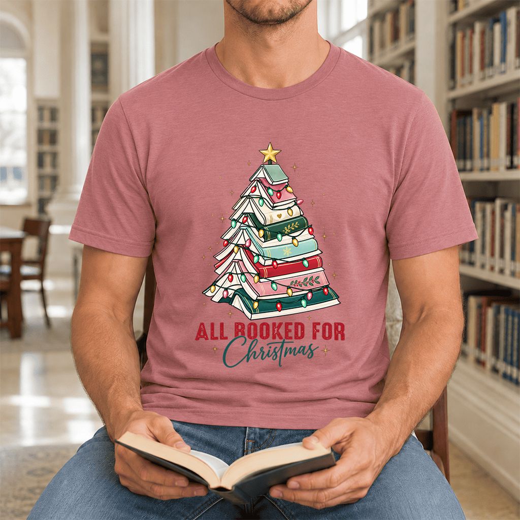 All Booked For Christmas Ultra-Soft Cotton T-Shirt | Christmas Reader Gift Mauve
