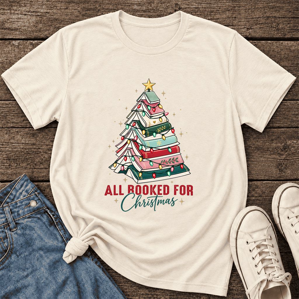 All Booked For Christmas Ultra-Soft Cotton T-Shirt | Christmas Reader Gift Natural