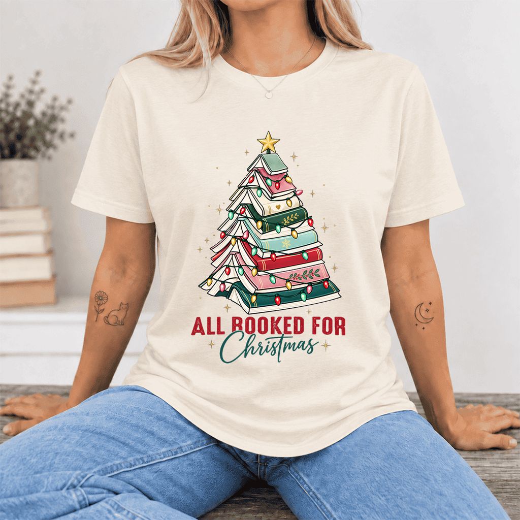 All Booked For Christmas Ultra-Soft Cotton T-Shirt | Christmas Reader Gift Natural