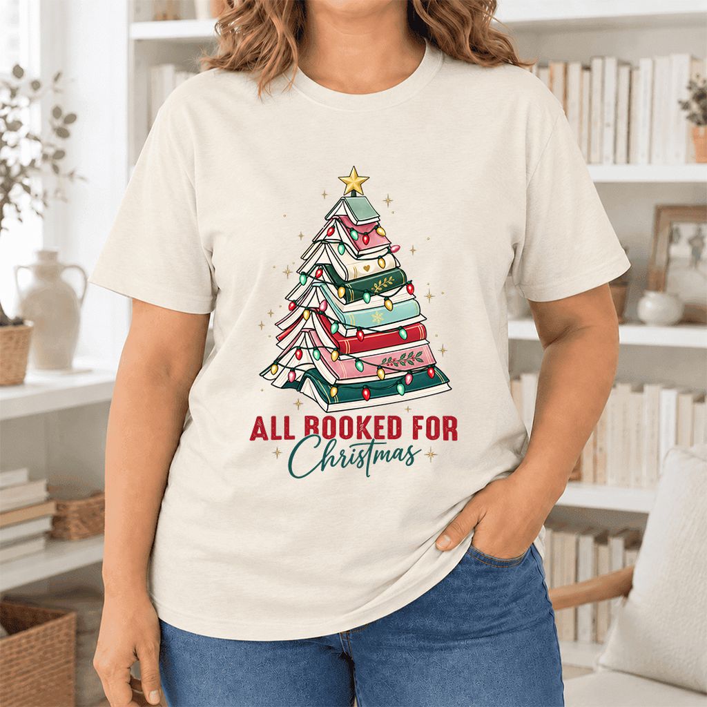All Booked For Christmas Ultra-Soft Cotton T-Shirt | Christmas Reader Gift Natural