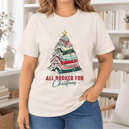 All Booked For Christmas Ultra-Soft Cotton T-Shirt | Christmas Reader Gift Natural