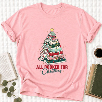 All Booked For Christmas Ultra-Soft Cotton T-Shirt | Christmas Reader Gift Pink