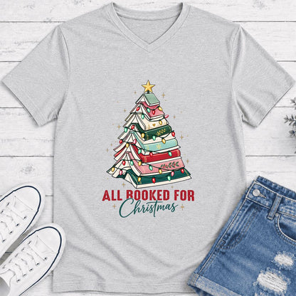 All Booked For Christmas Ultra-Soft V-Neck | Christmas Book Lover Gift Ash