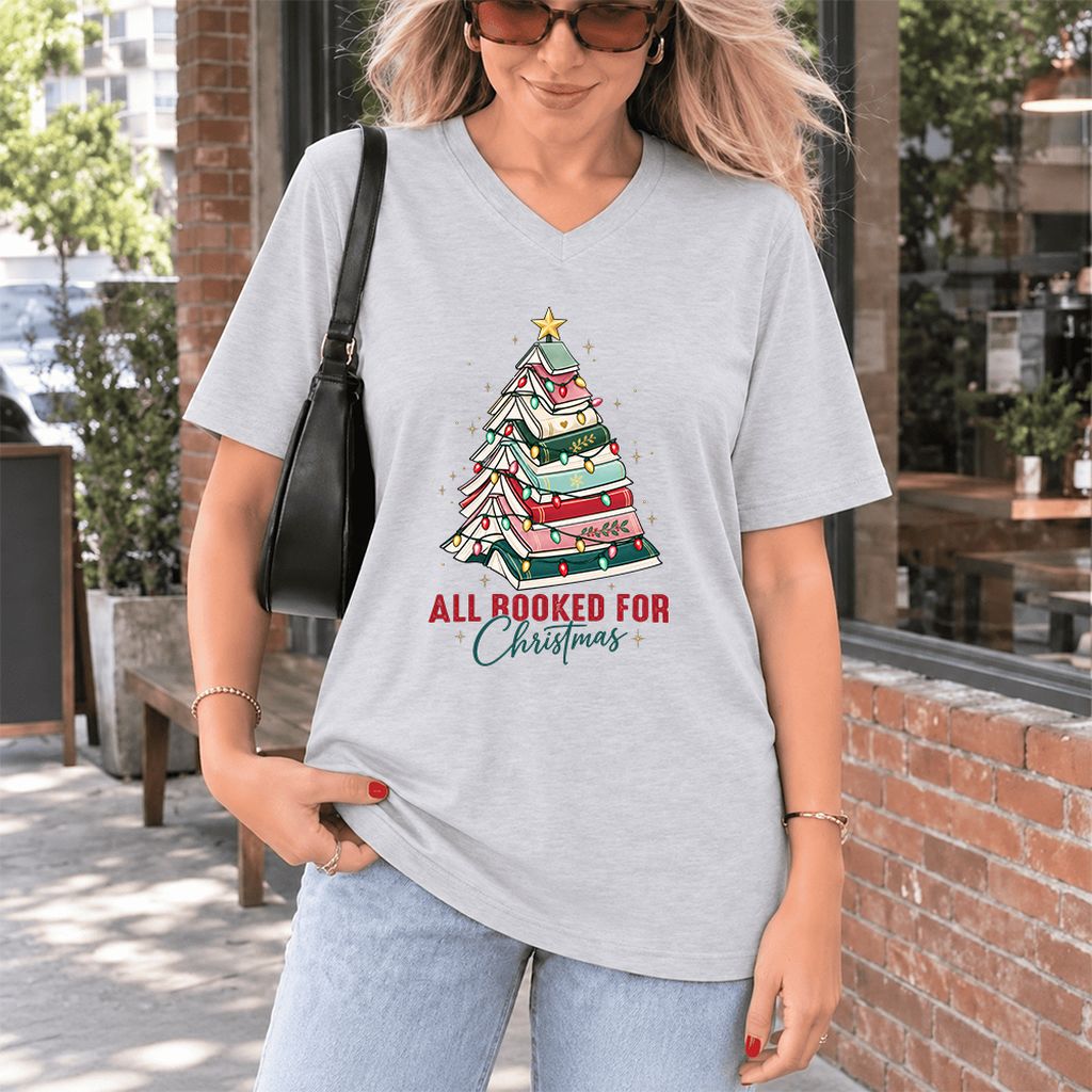 All Booked For Christmas Ultra-Soft V-Neck | Christmas Book Lover Gift Ash