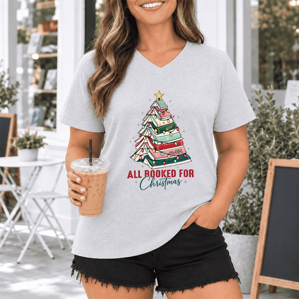 All Booked For Christmas Ultra-Soft V-Neck | Christmas Book Lover Gift Ash