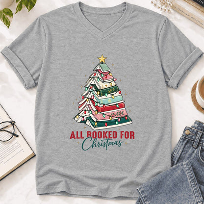 All Booked For Christmas Ultra-Soft V-Neck | Christmas Book Lover Gift Athletic Heather