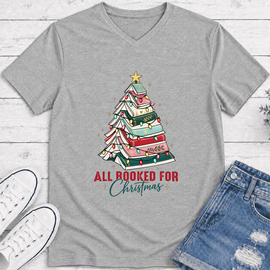 All Booked For Christmas Ultra-Soft V-Neck | Christmas Book Lover Gift Athletic Heather