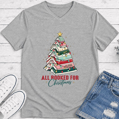 All Booked For Christmas Ultra-Soft V-Neck | Christmas Book Lover Gift Athletic Heather
