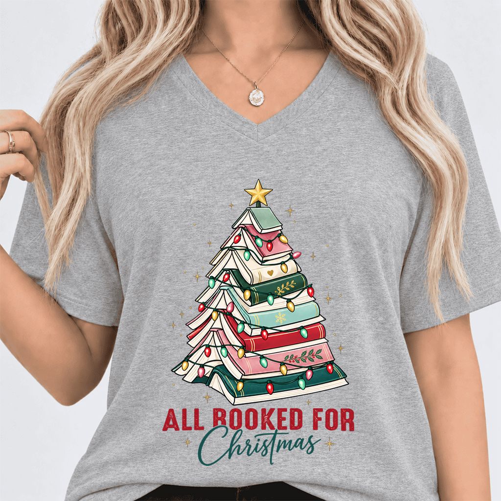 All Booked For Christmas Ultra-Soft V-Neck | Christmas Book Lover Gift Athletic Heather