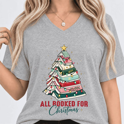 All Booked For Christmas Ultra-Soft V-Neck | Christmas Book Lover Gift Athletic Heather