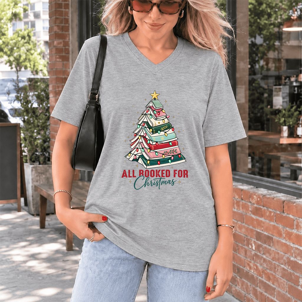 All Booked For Christmas Ultra-Soft V-Neck | Christmas Book Lover Gift Athletic Heather