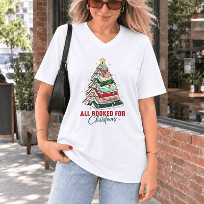 All Booked For Christmas Ultra-Soft V-Neck | Christmas Book Lover Gift White