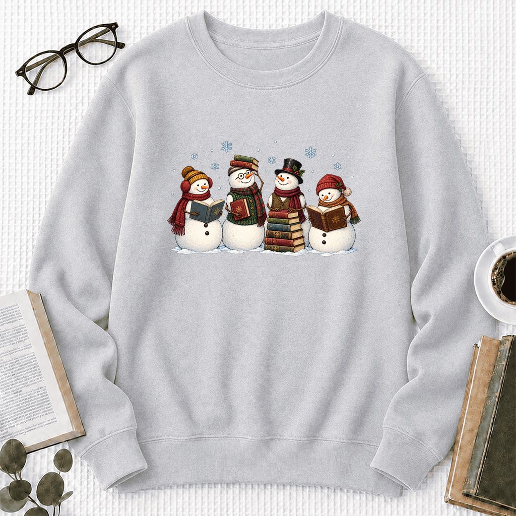 Four Snowmen Reading Printed Sweatshirt | Christmas Book Lover Gift Sport Grey