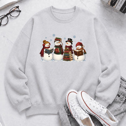 Four Snowmen Reading Printed Sweatshirt | Christmas Book Lover Gift Sport Grey