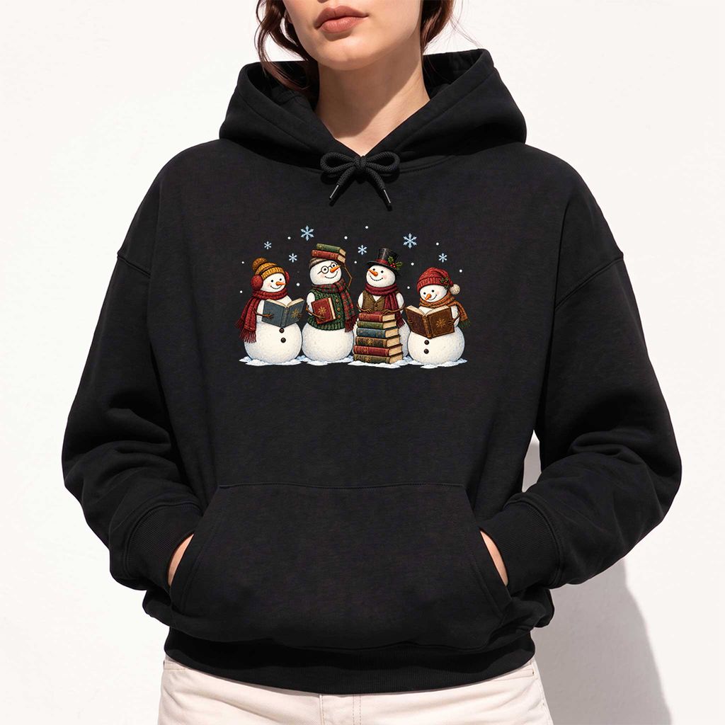 Four Snowmen Reading Softstyle Hoodie | Christmas Book Lover Gift Black