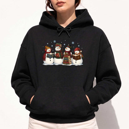 Four Snowmen Reading Softstyle Hoodie | Christmas Book Lover Gift Black
