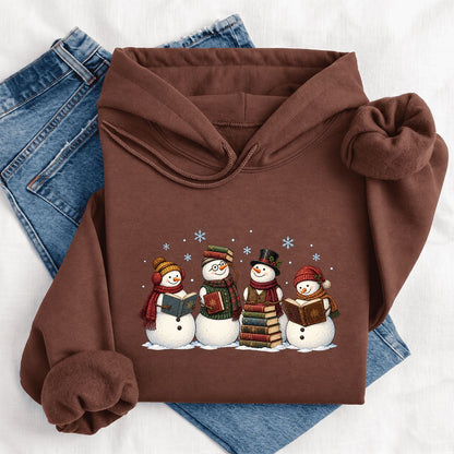 Four Snowmen Reading Softstyle Hoodie | Christmas Book Lover Gift Cocoa