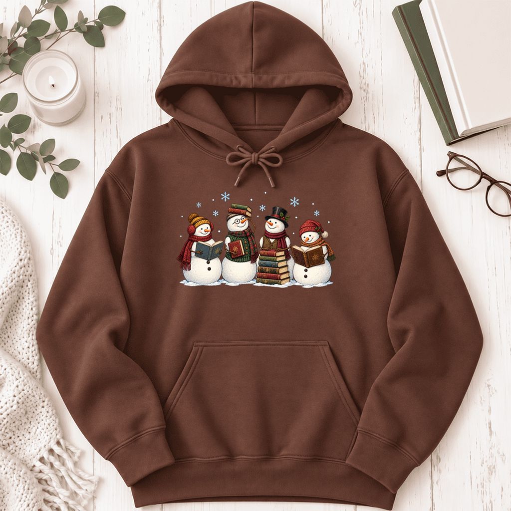 Four Snowmen Reading Softstyle Hoodie | Christmas Book Lover Gift Cocoa