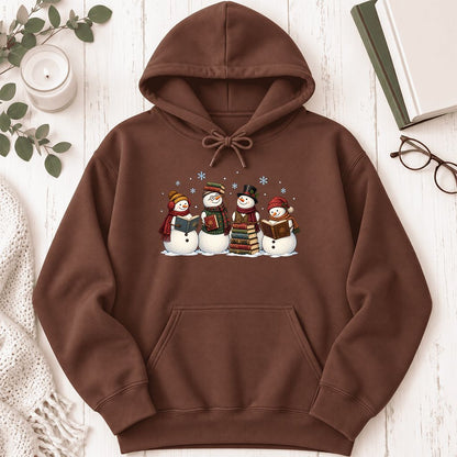Four Snowmen Reading Softstyle Hoodie | Christmas Book Lover Gift Cocoa