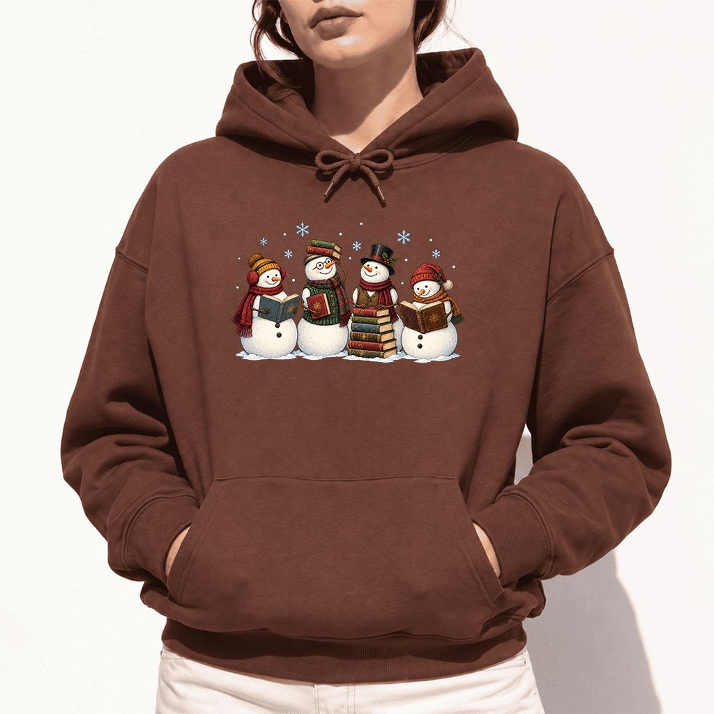 Four Snowmen Reading Softstyle Hoodie | Christmas Book Lover Gift Cocoa