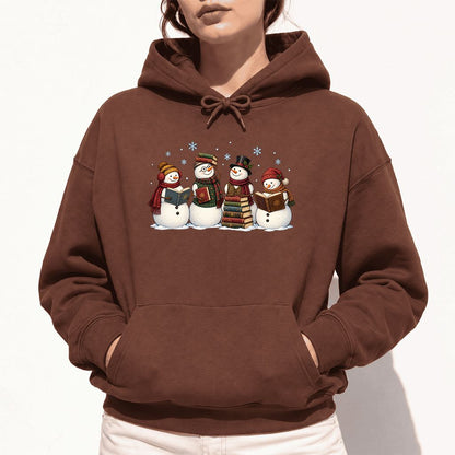 Four Snowmen Reading Softstyle Hoodie | Christmas Book Lover Gift Cocoa