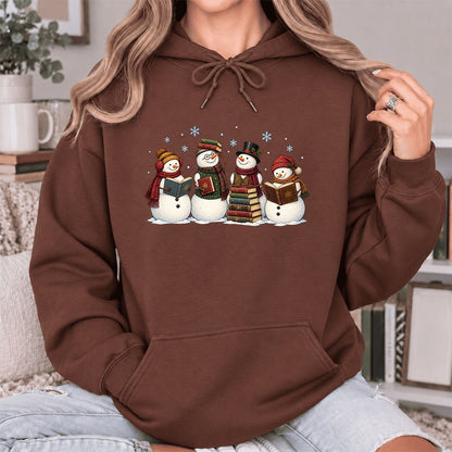 Four Snowmen Reading Softstyle Hoodie | Christmas Book Lover Gift Cocoa