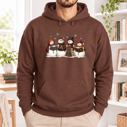 Four Snowmen Reading Softstyle Hoodie | Christmas Book Lover Gift Cocoa