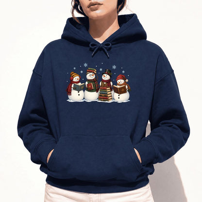 Four Snowmen Reading Softstyle Hoodie | Christmas Book Lover Gift Navy