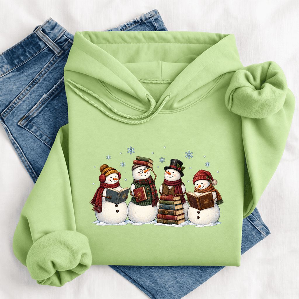 Four Snowmen Reading Softstyle Hoodie | Christmas Book Lover Gift Pistachio