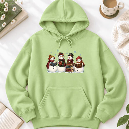 Four Snowmen Reading Softstyle Hoodie | Christmas Book Lover Gift Pistachio