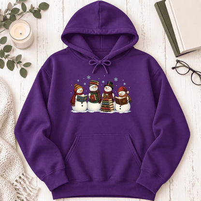 Four Snowmen Reading Softstyle Hoodie | Christmas Book Lover Gift Purple