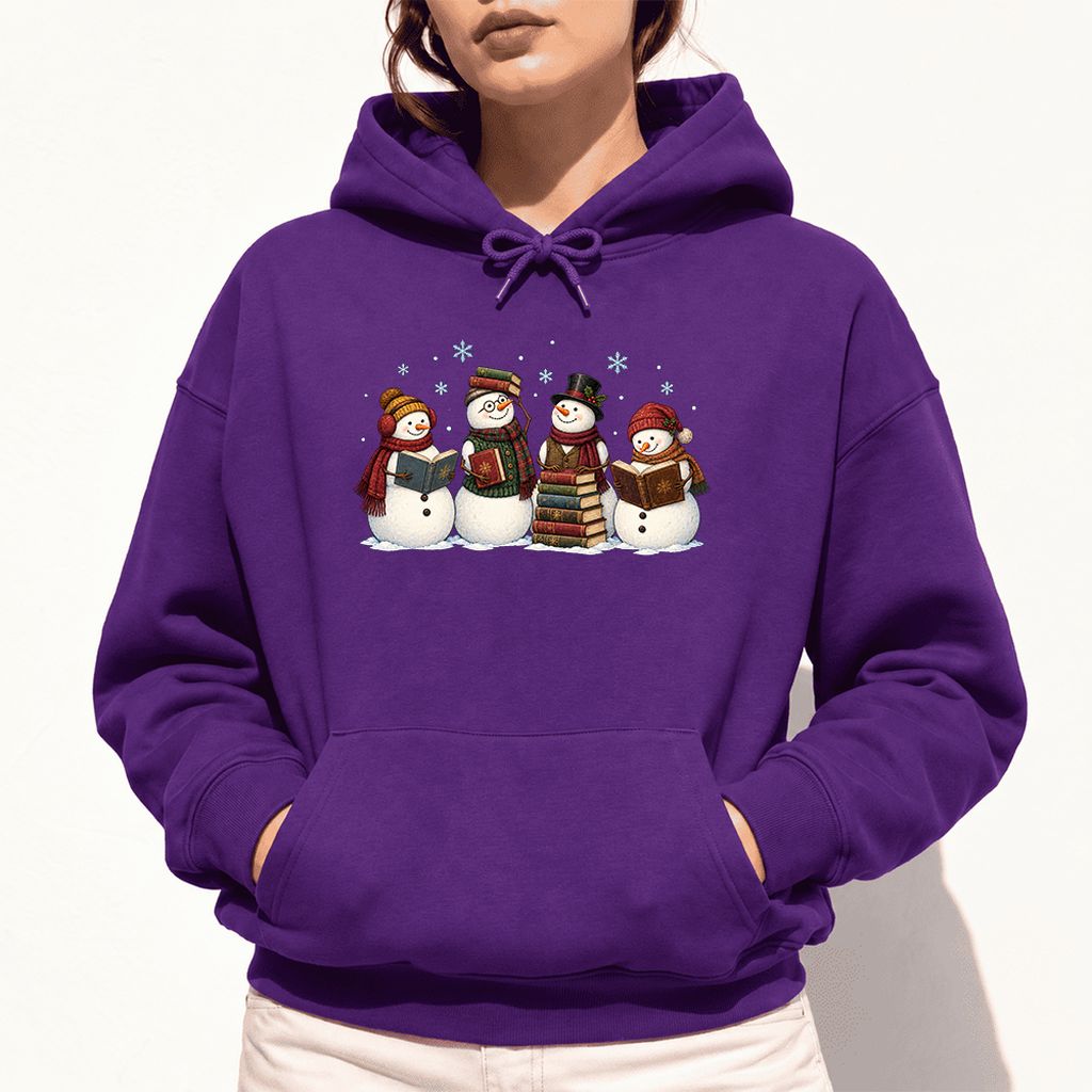 Four Snowmen Reading Softstyle Hoodie | Christmas Book Lover Gift Purple