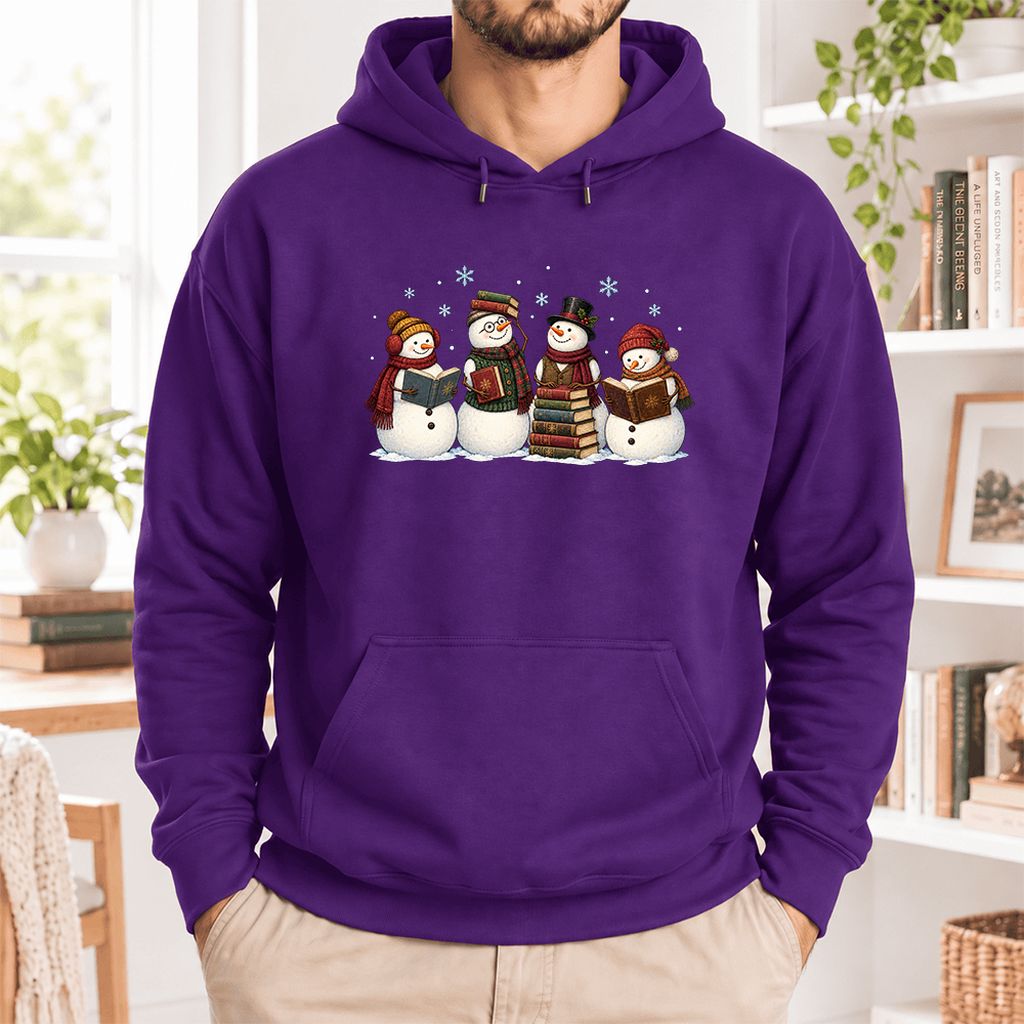 Four Snowmen Reading Softstyle Hoodie | Christmas Book Lover Gift Purple
