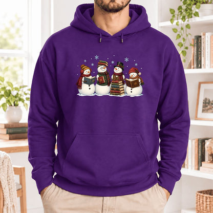 Four Snowmen Reading Softstyle Hoodie | Christmas Book Lover Gift Purple