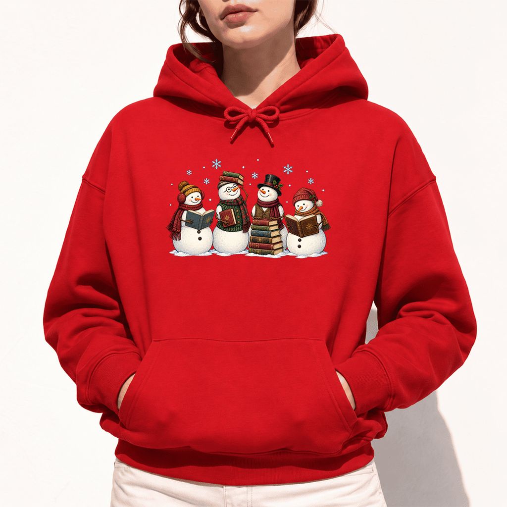 Four Snowmen Reading Softstyle Hoodie | Christmas Book Lover Gift Red