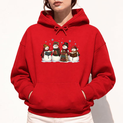 Four Snowmen Reading Softstyle Hoodie | Christmas Book Lover Gift Red