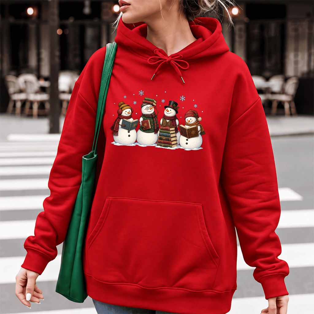 Four Snowmen Reading Softstyle Hoodie | Christmas Book Lover Gift Red