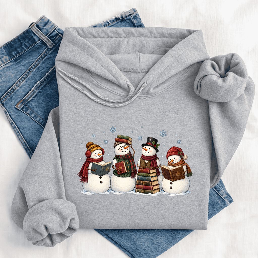 Four Snowmen Reading Softstyle Hoodie | Christmas Book Lover Gift Sport Grey