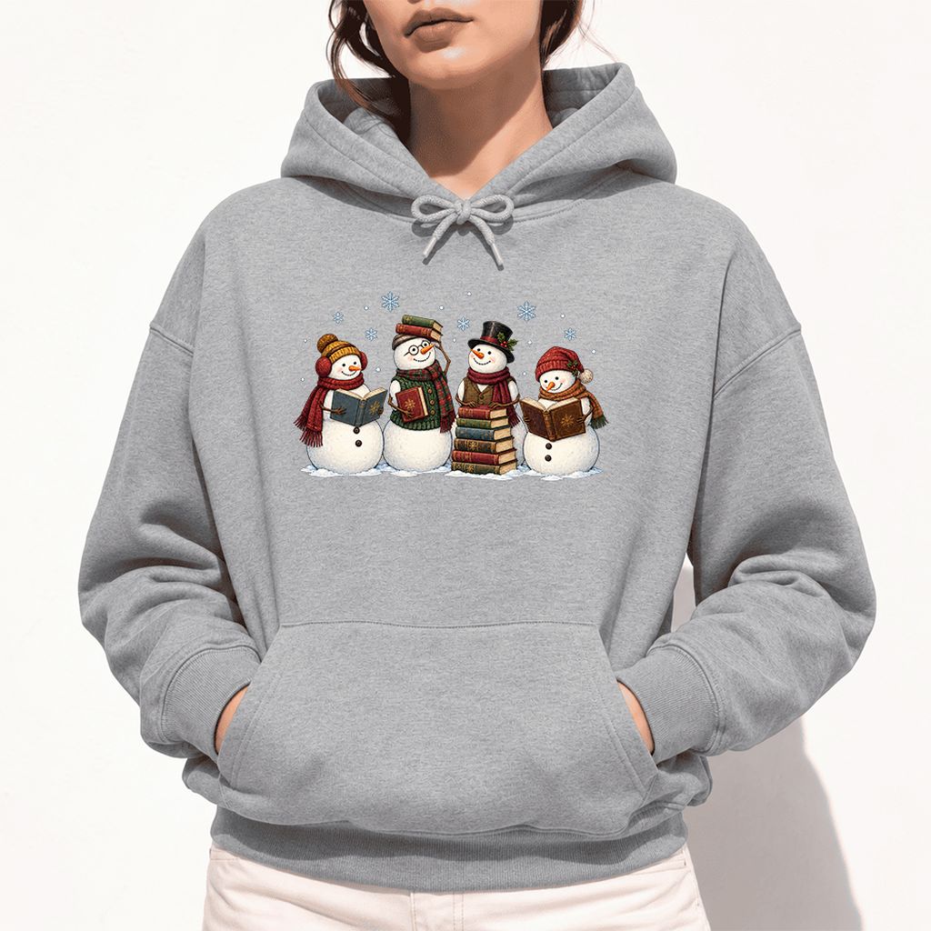 Four Snowmen Reading Softstyle Hoodie | Christmas Book Lover Gift Sport Grey