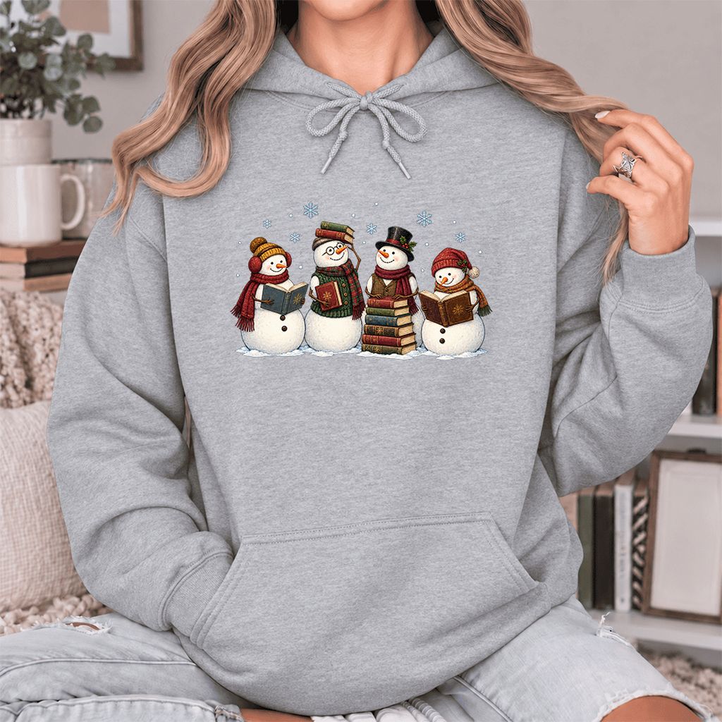 Four Snowmen Reading Softstyle Hoodie | Christmas Book Lover Gift Sport Grey