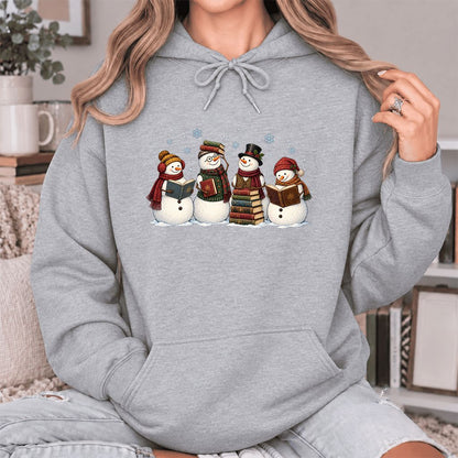 Four Snowmen Reading Softstyle Hoodie | Christmas Book Lover Gift Sport Grey