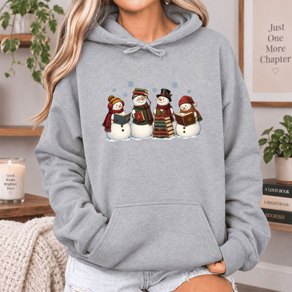Four Snowmen Reading Softstyle Hoodie | Christmas Book Lover Gift Sport Grey