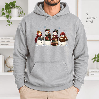 Four Snowmen Reading Softstyle Hoodie | Christmas Book Lover Gift Sport Grey