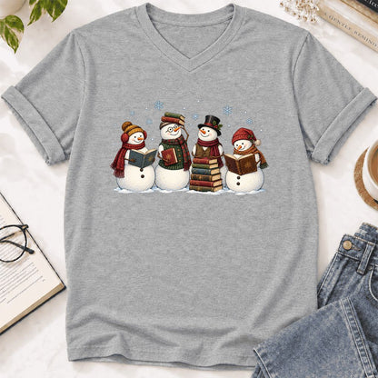 Four Snowmen Reading Ultra-Soft V-Neck | Christmas Book Lover Gift Athletic Heather