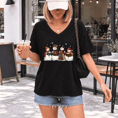 Four Snowmen Reading Ultra-Soft V-Neck | Christmas Book Lover Gift Black