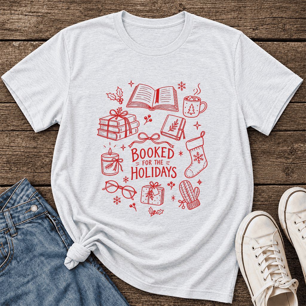 Booked For The Holidays Ultra-Soft Cotton T-Shirt | Christmas Reader Gift Ash