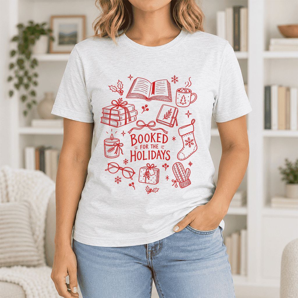 Booked For The Holidays Ultra-Soft Cotton T-Shirt | Christmas Reader Gift Ash