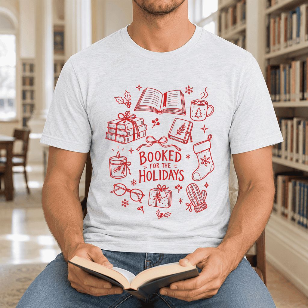 Booked For The Holidays Ultra-Soft Cotton T-Shirt | Christmas Reader Gift Ash